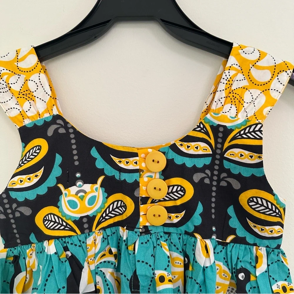 Jelly the Pug Vibrant Yellow Teal and Black 2 Piece Outfit girls size 7 Birds